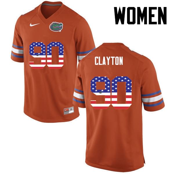 Women's NCAA Florida Gators Antonneous Clayton #90 Stitched Authentic USA Flag Fashion Nike Orange College Football Jersey YPH3465HT